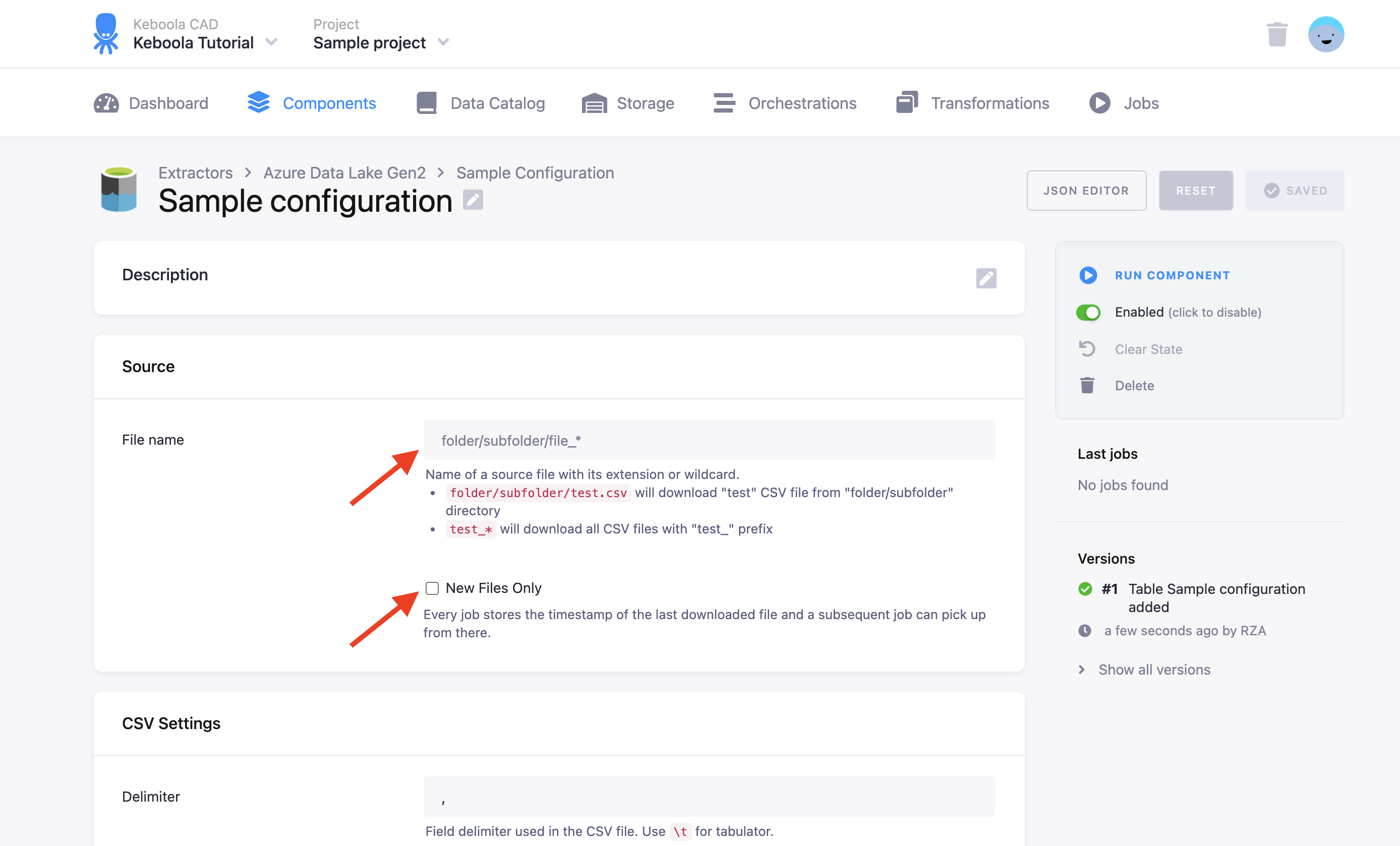 Screenshot - Azure Datalake Gen2 Settings