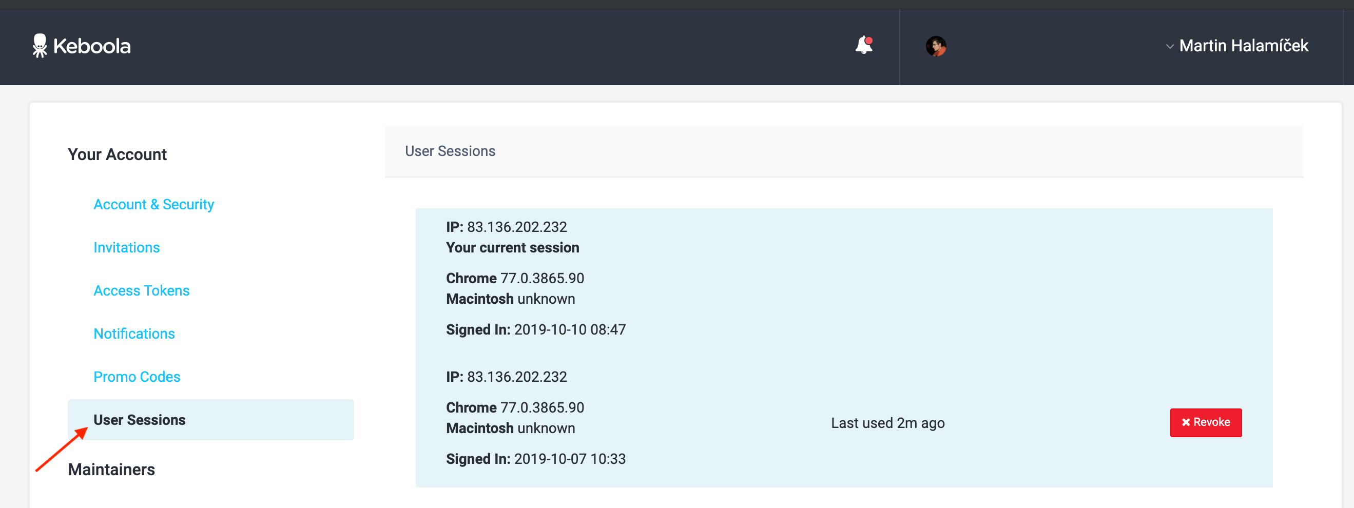 Screenshot -- User Sessions